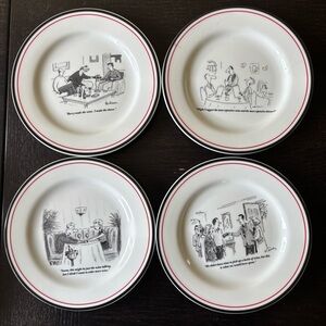 Restoration Hardware New Yorker, cartoon salad plates. Set of 4 Vintage 2004.